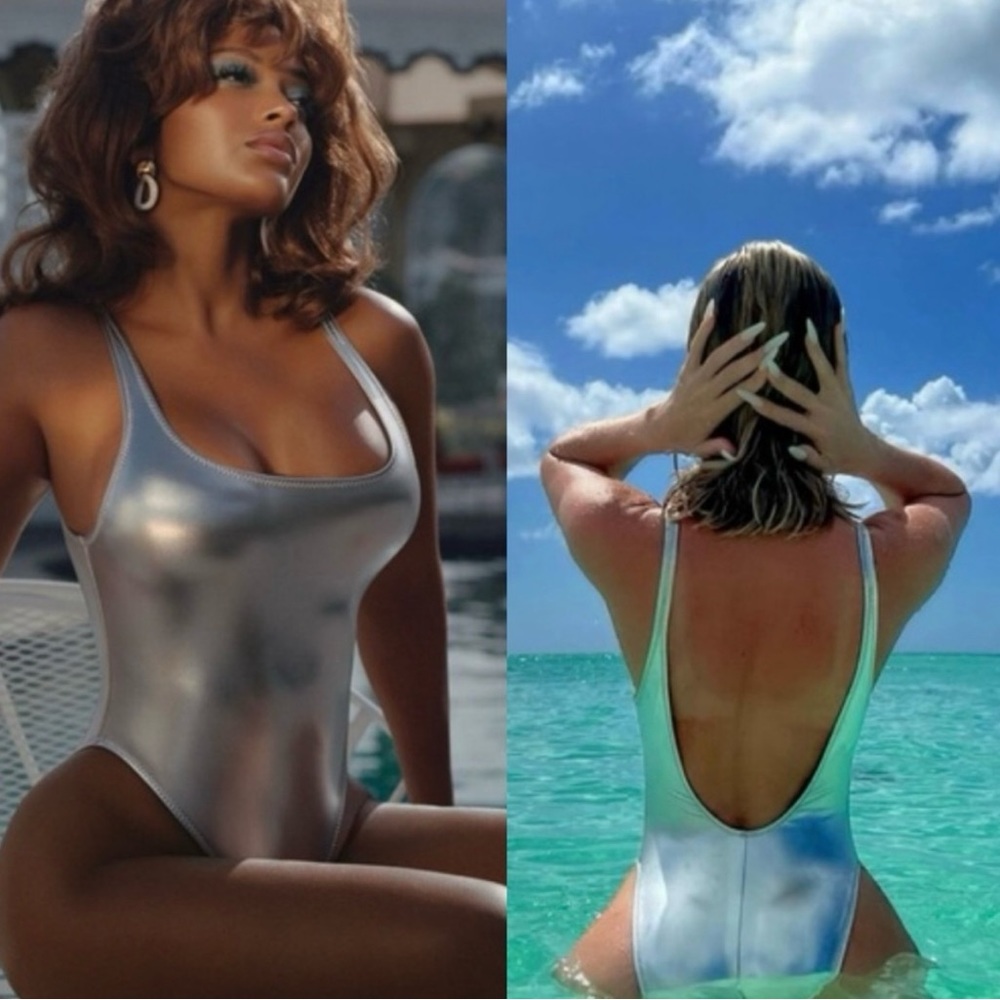 RARE SKIMS METALLIC SWIM HIGH CUT ONE PIECE | NICKEL x 1